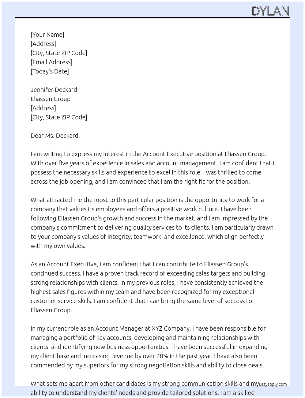 Account Executive At Eliassen Group Cover Letter