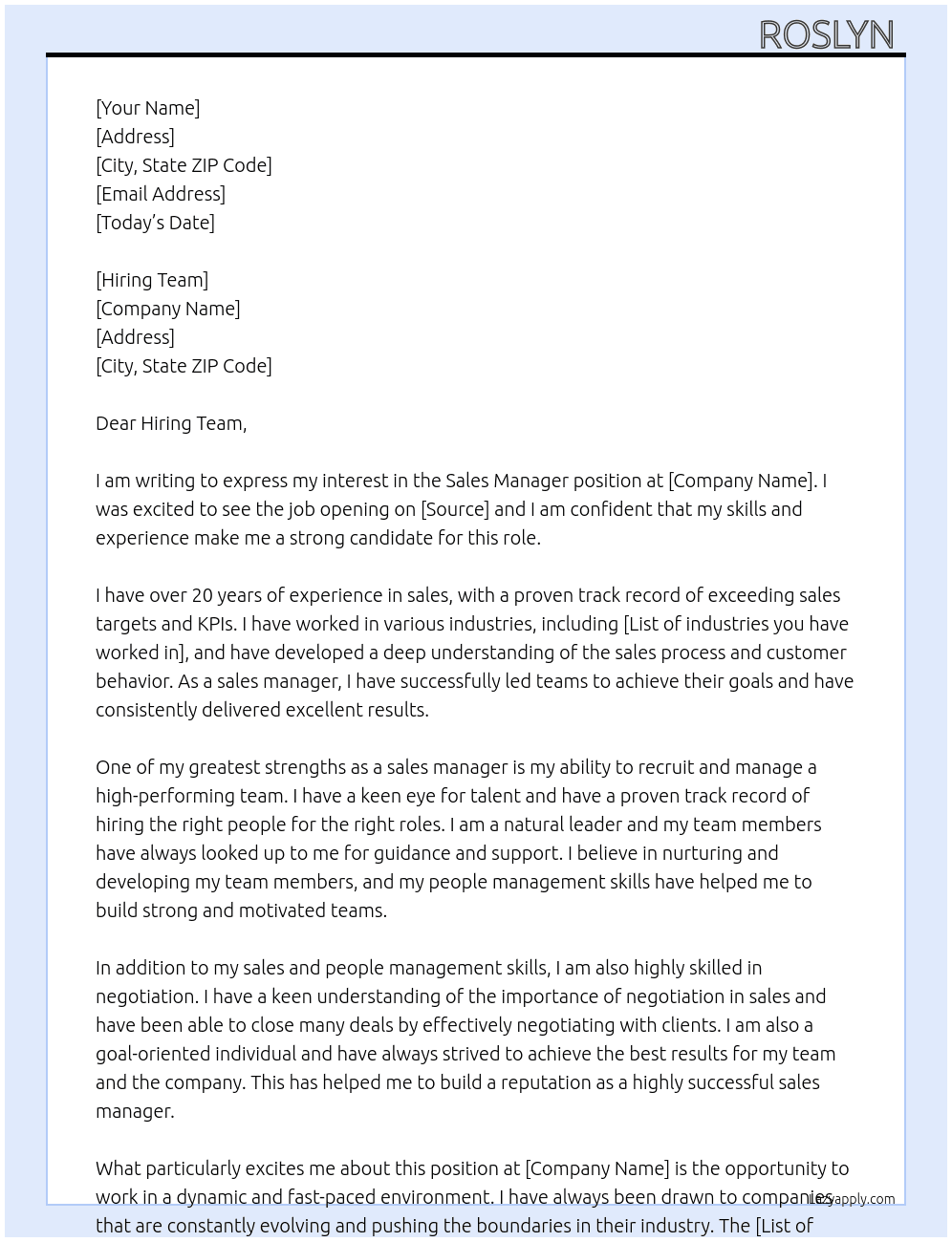 Sales  Manager  At Hiring Team  Cover Letter