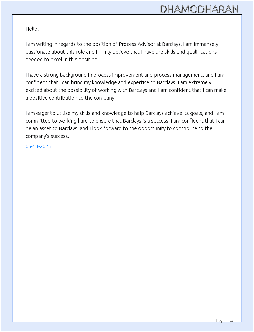 Cover letter for process advisor - LazyApply
