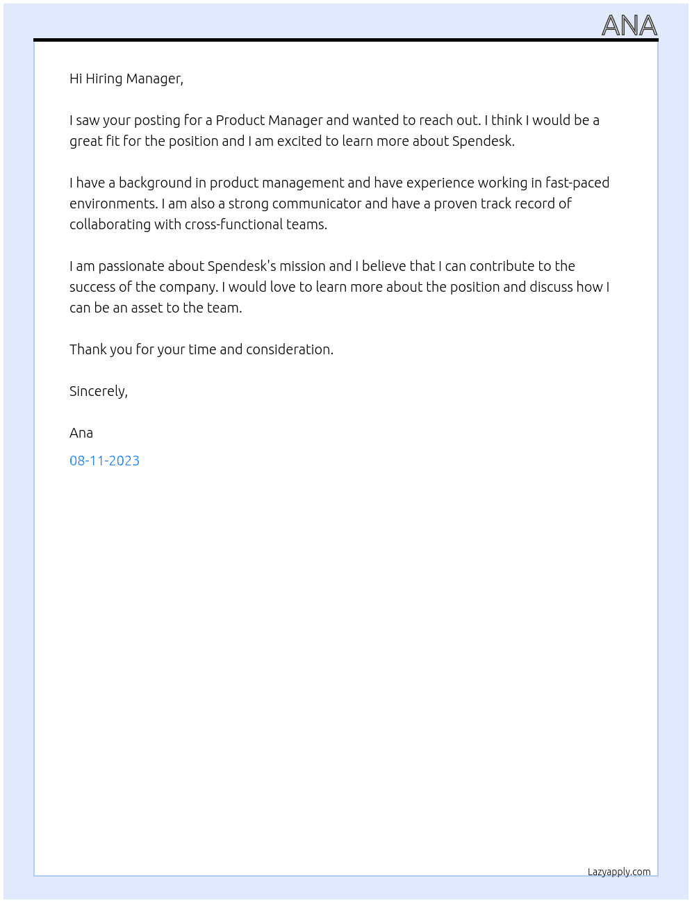 Product manager At Spendesk Cover Letter