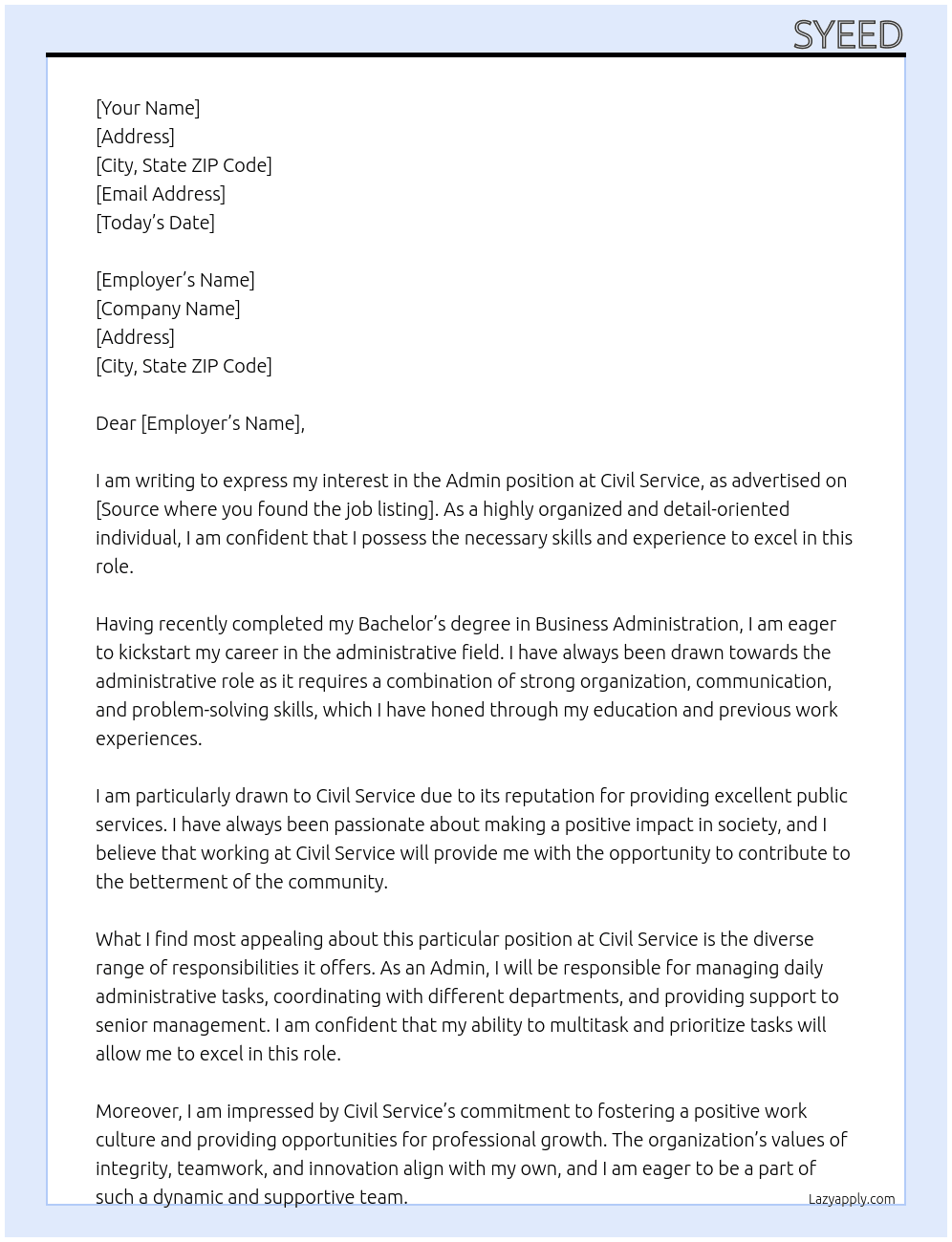 Admin At Civil Service Cover Letter