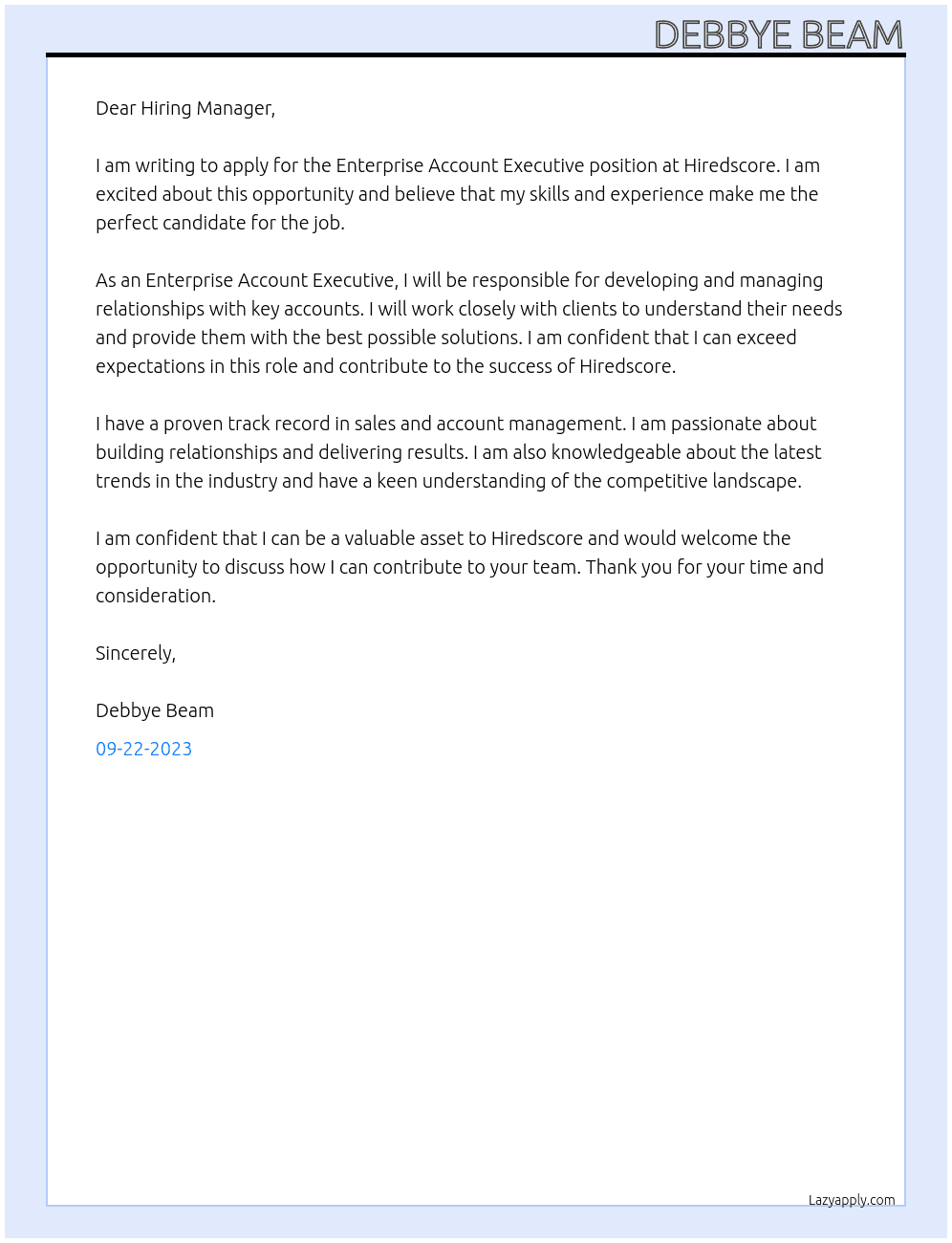 Enterprise Account Executive At Hiredscore Cover Letter