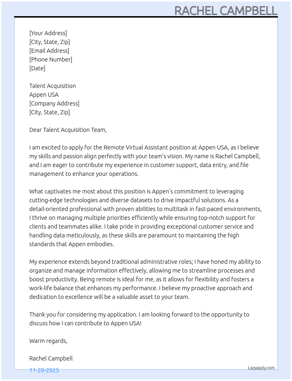 Cover letter for remote virtual assistant - LazyApply