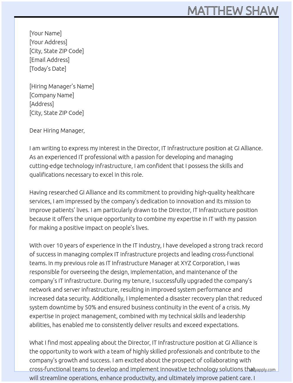Director, IT Infrastructure At GI Alliance Cover Letter