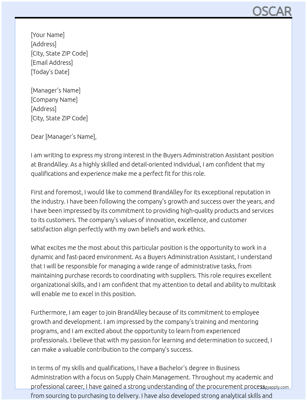 Buyers Administration Assistant At BrandAlley Cover Letter