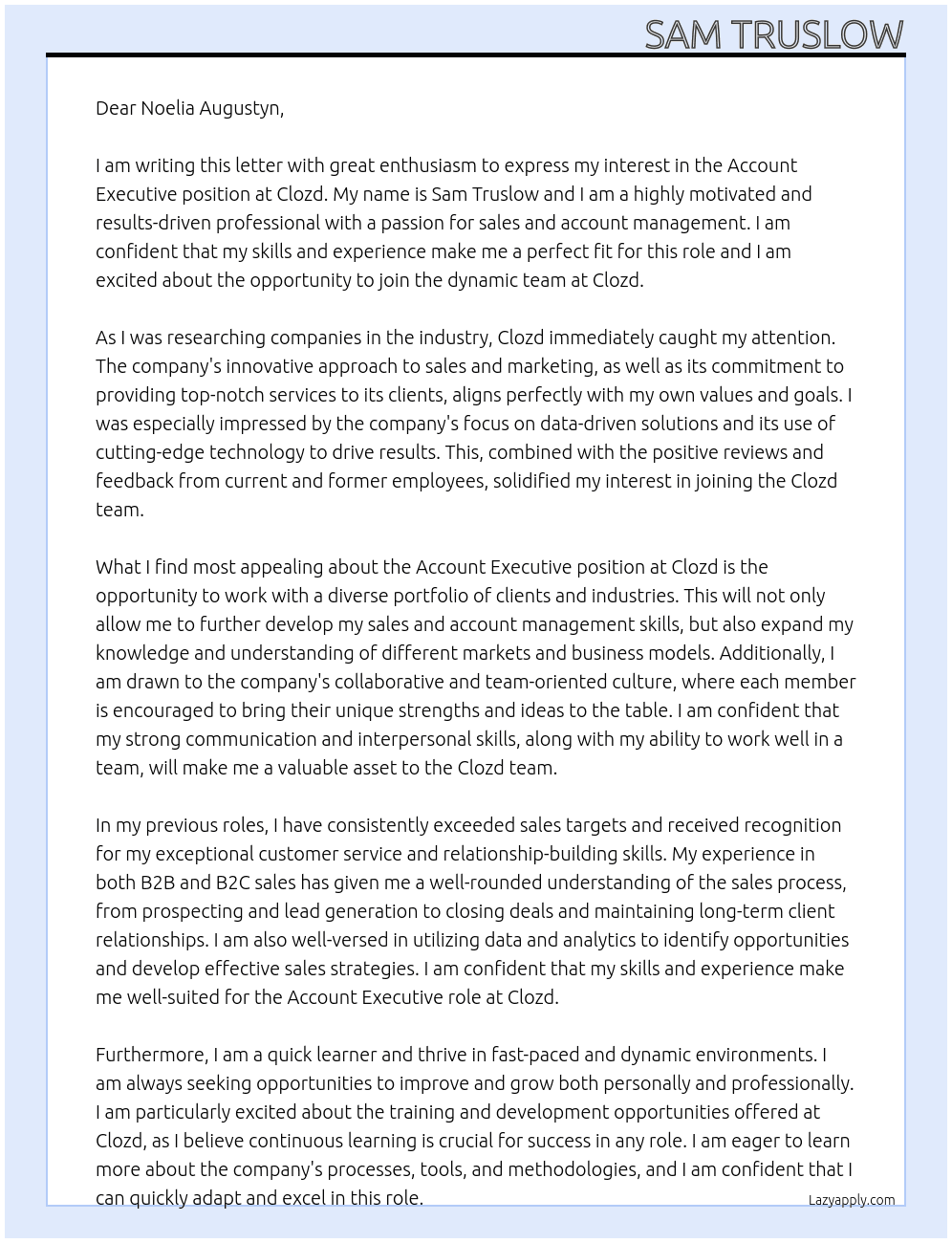 Account Executive At Clozd Cover Letter