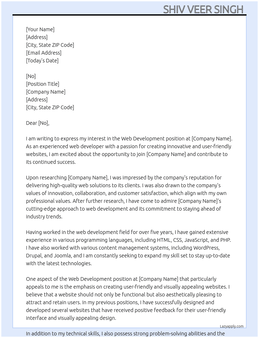 Web development  At abnoq Cover Letter