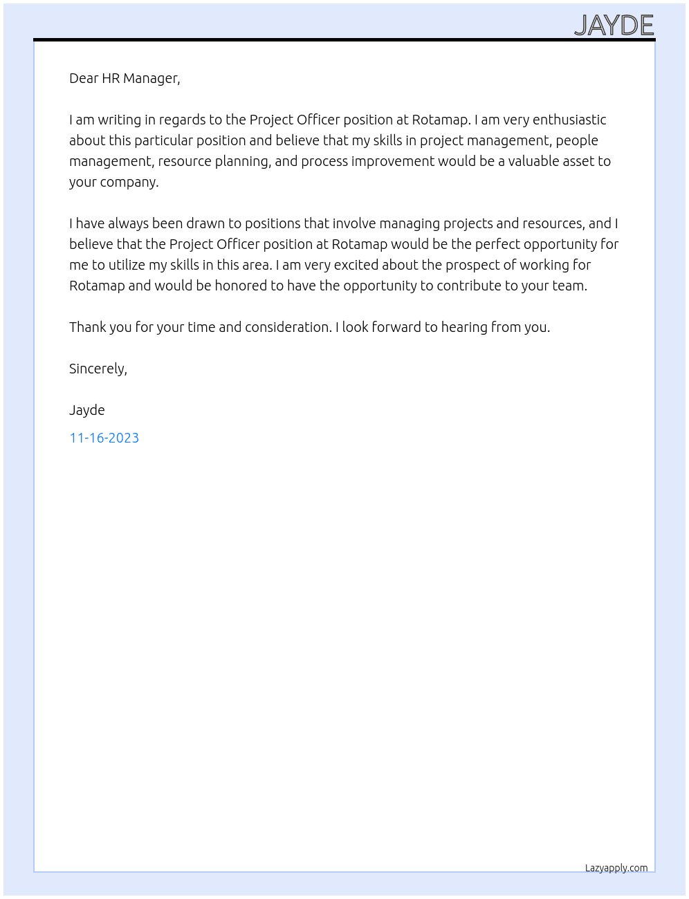 Project Officer At Rotamap Cover Letter