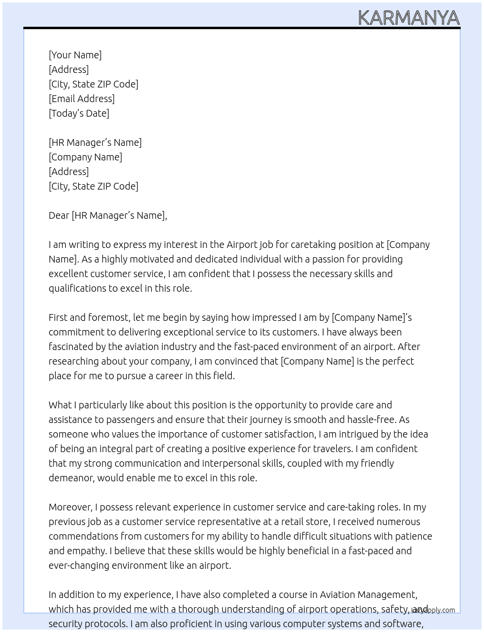 Airport job for caretaking At For Airport Staff Cover Letter