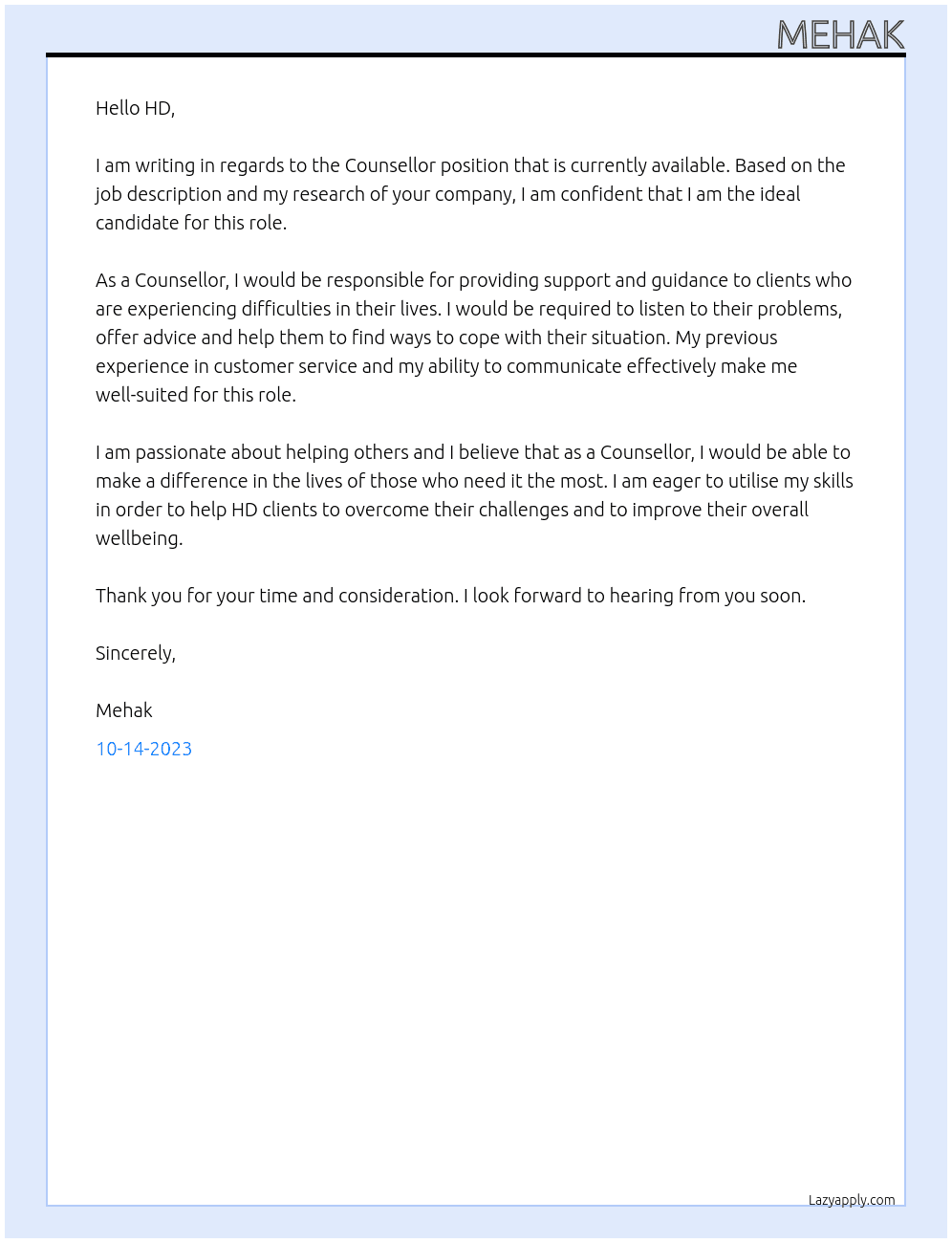 Counsellor At Hd Cover Letter