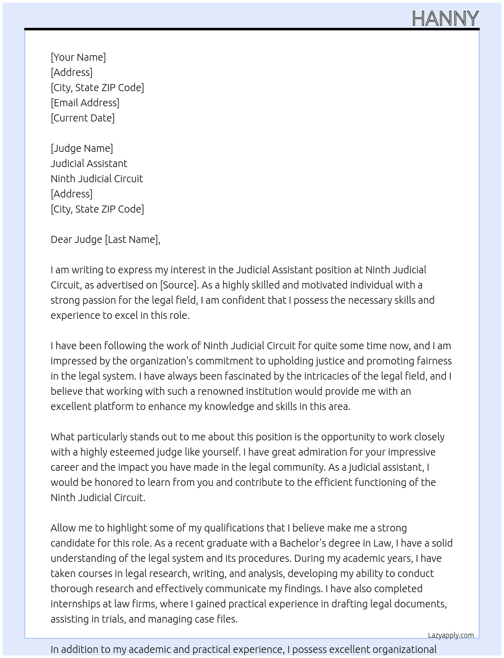 judicial assistant At ninth judicial circuity Cover Letter