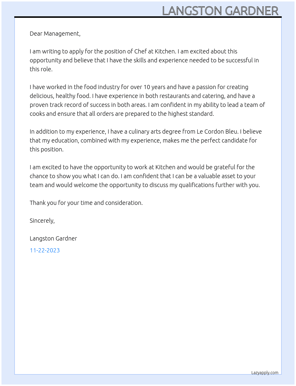  Chef At Kitchen  Cover Letter
