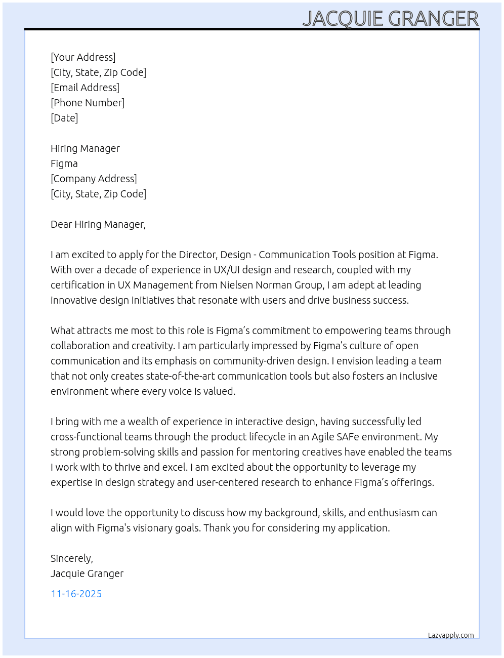 Director, Design - Communication Tools At Figma Cover Letter