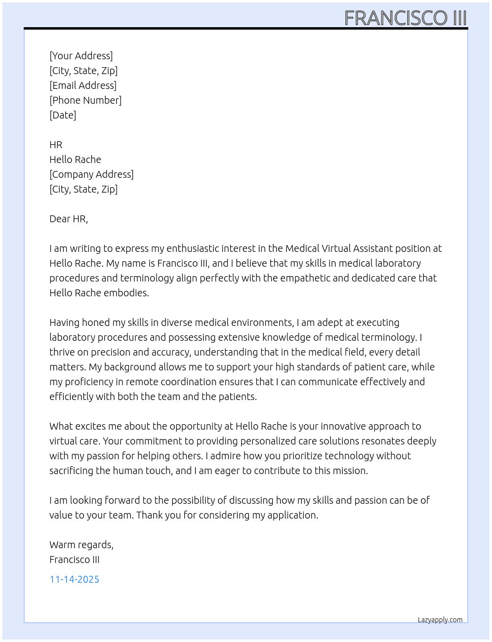 Medical Virtual Assistant At Hello Rache Cover Letter