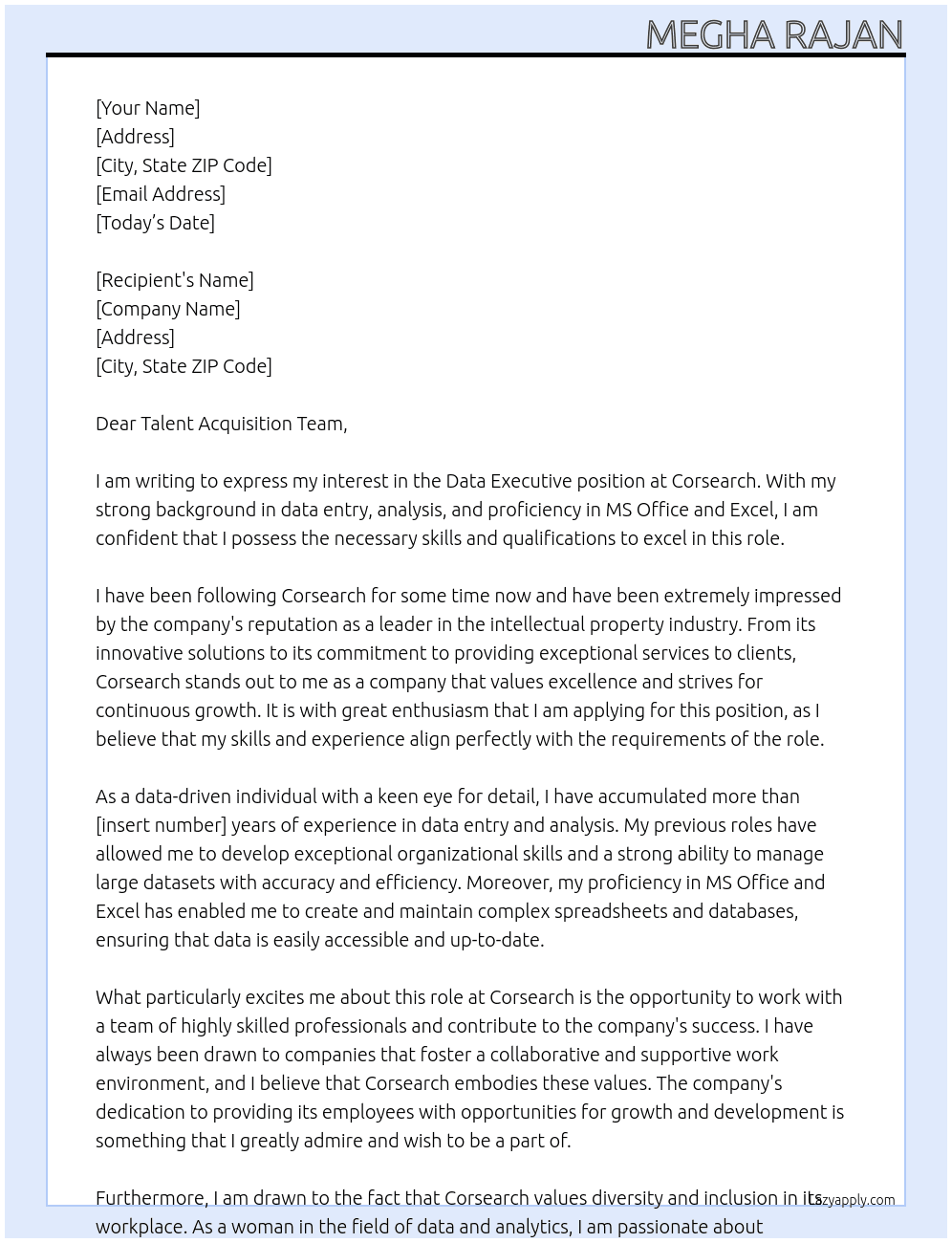 Data Executive  At Corsearch Cover Letter
