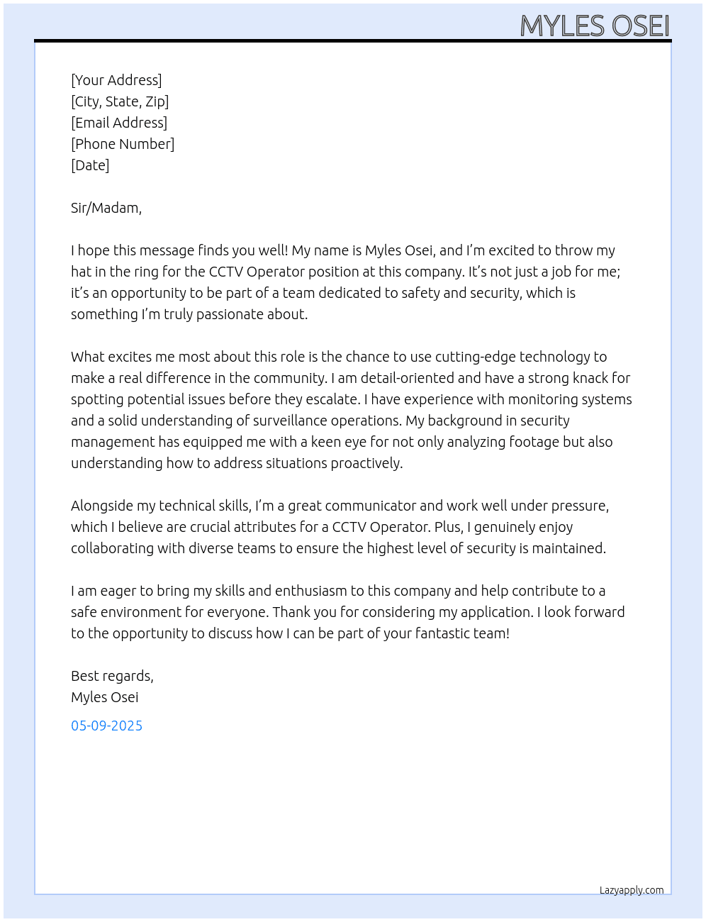 cctv operator At this company Cover Letter