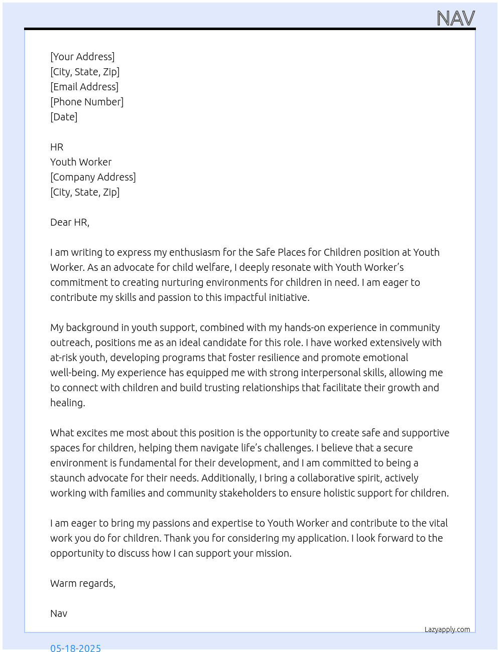 Cover letter for safe places for children - LazyApply