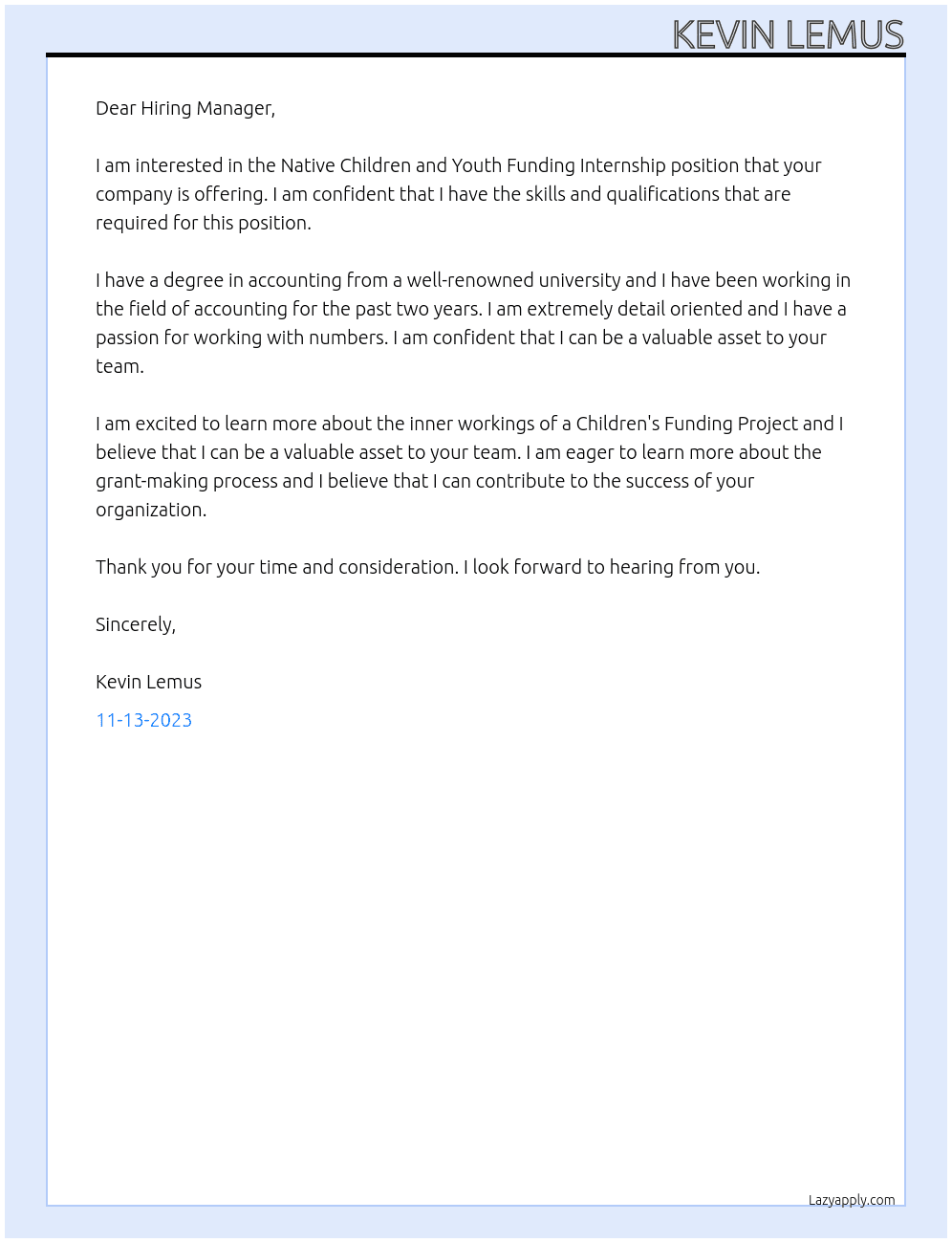 Native Children and Youth Funding Internship At childrens funding project Cover Letter