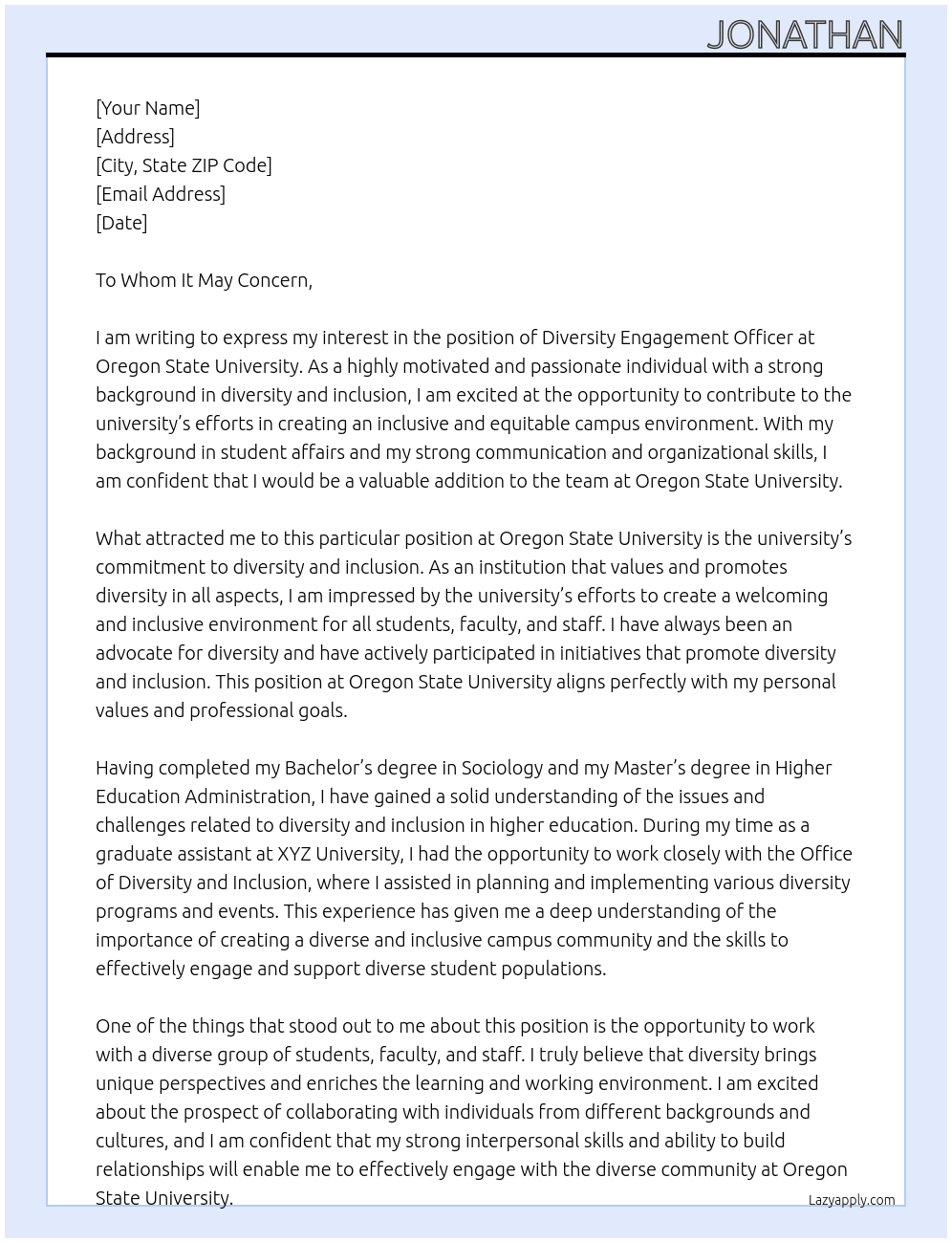 Diversity Engagement Officer At Oregon State University Cover Letter