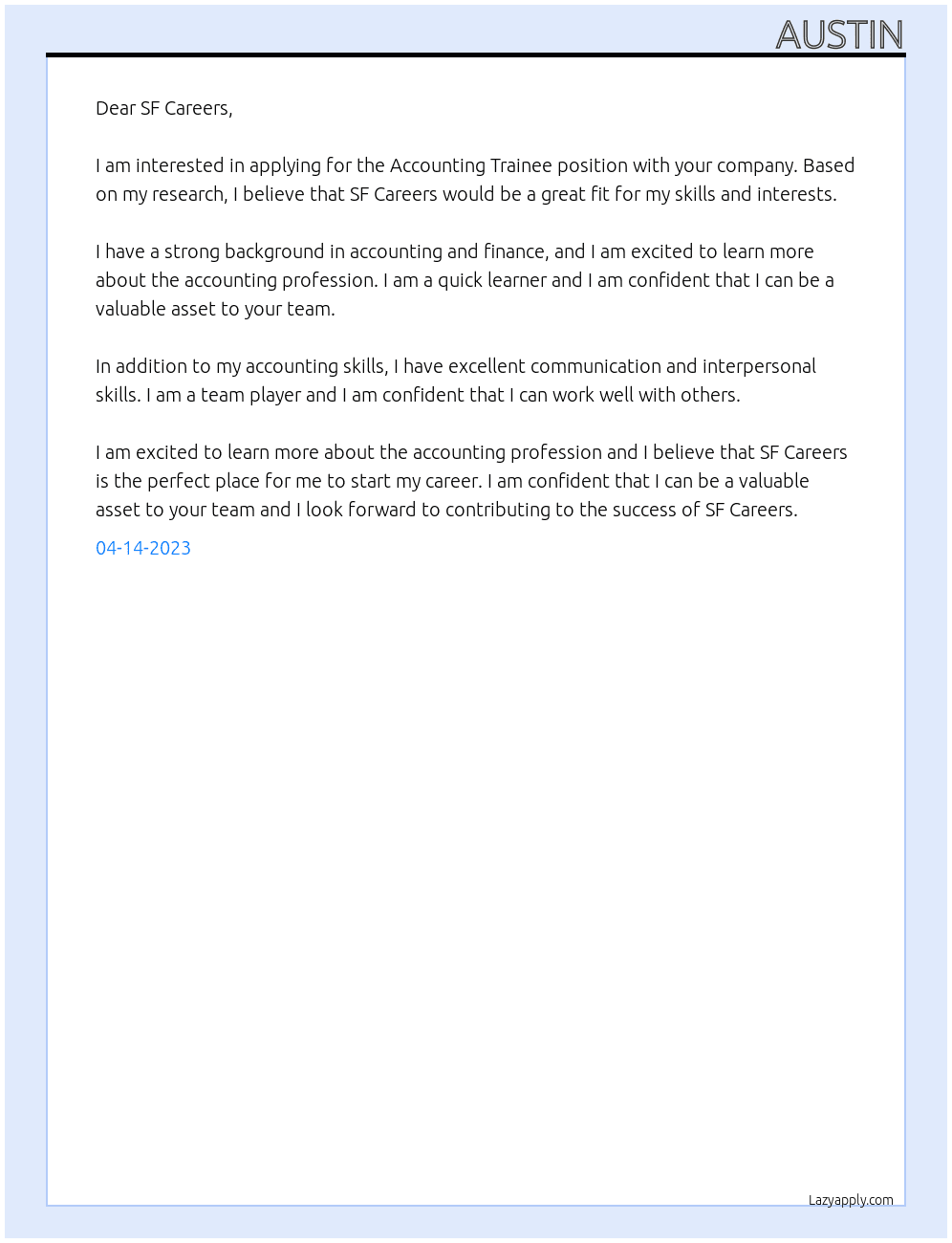 Accounting Trainee At SF Careers Cover Letter