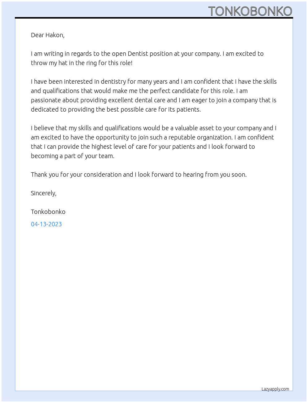 Dentist At Hakon Cover Letter
