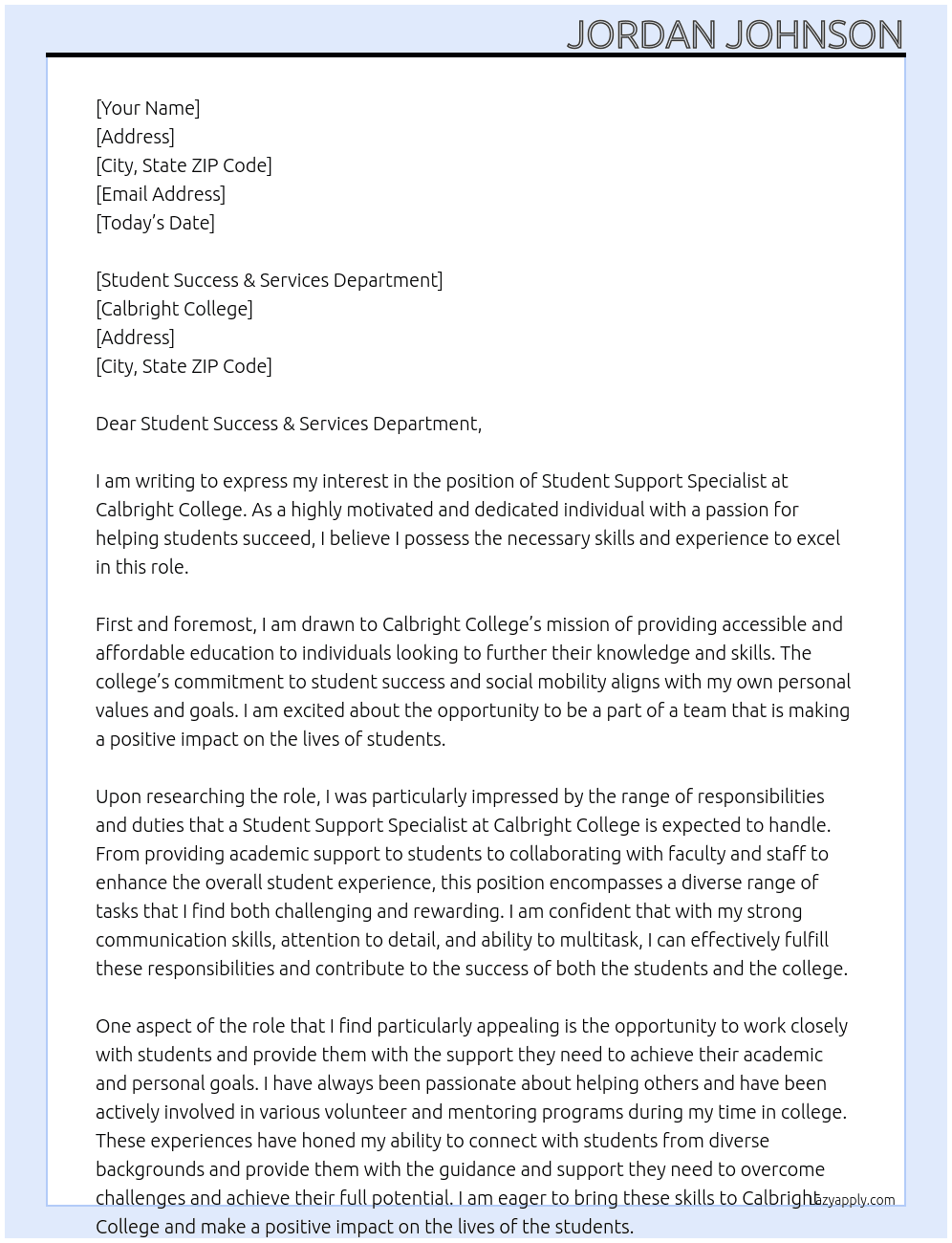 Student Support Specialist At Calbright College Cover Letter