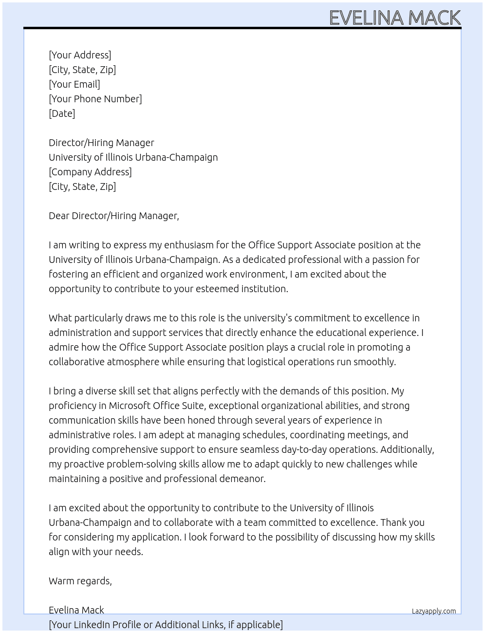 Office Support Associate At University of Illinois Urbana-Champaign Cover Letter