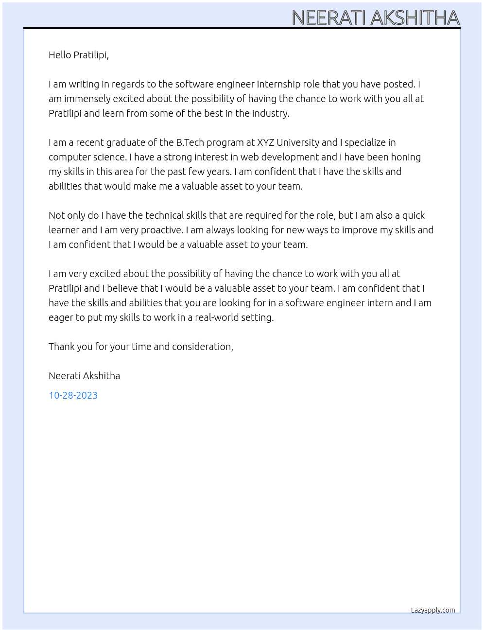 software engineer At pratilipi Cover Letter