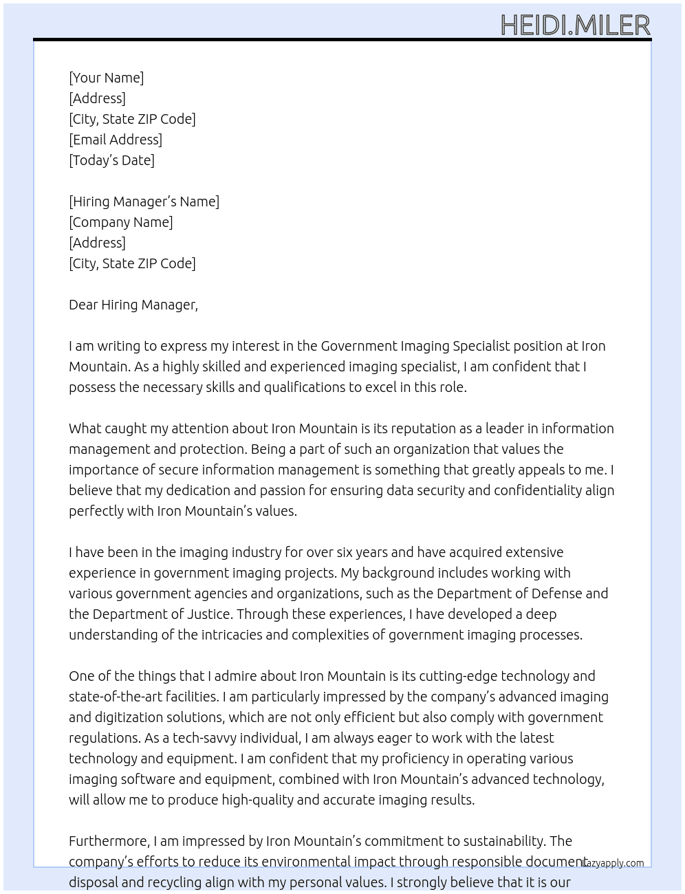 Government imaging specialist  At Iron mounti Cover Letter