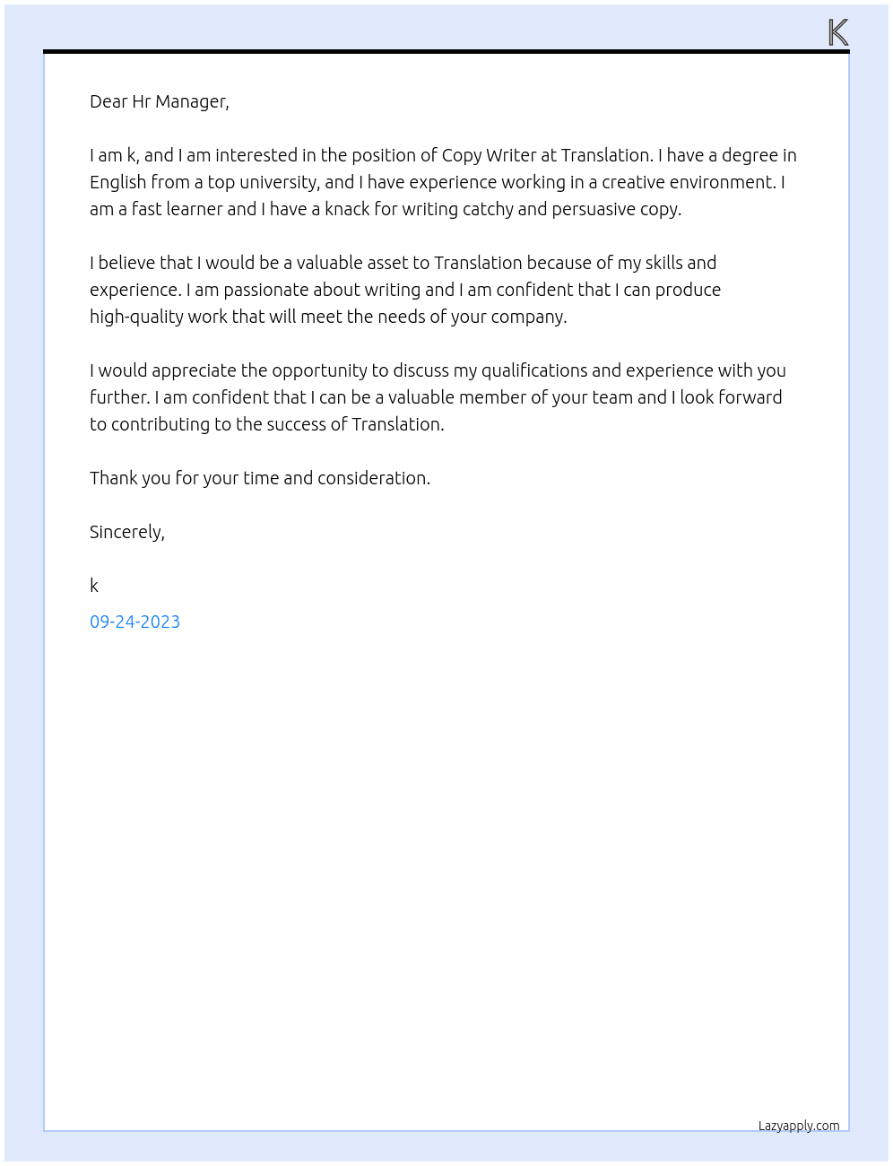 Copy Writer At Translation Cover Letter