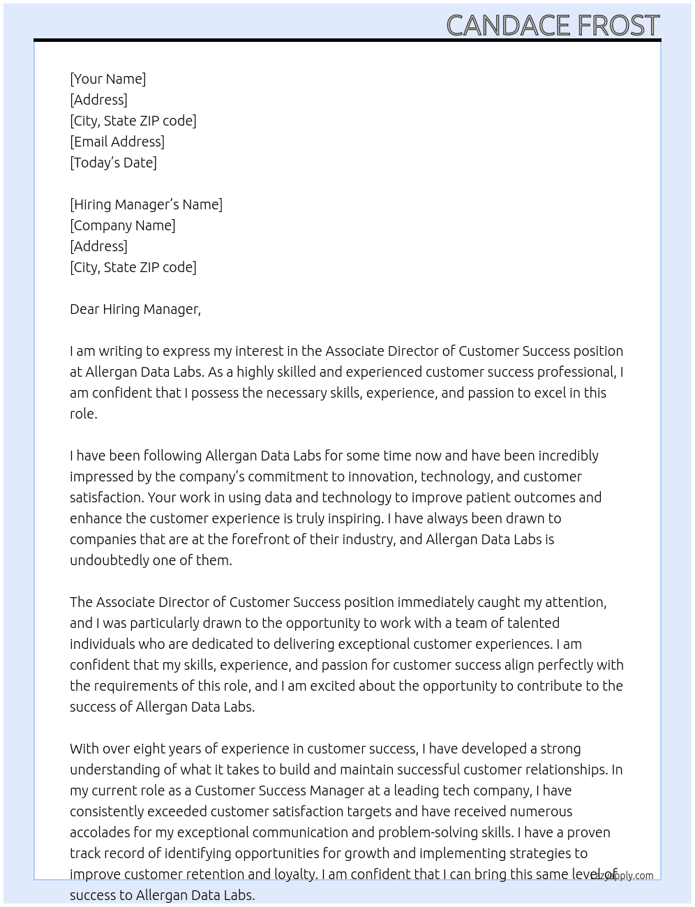Associate Director of Customer Success At Allergan Data Labs Cover Letter