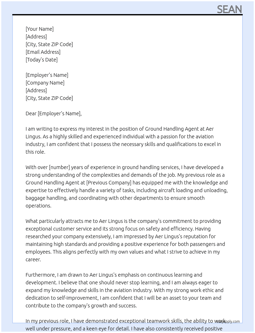 Cover letter for ground handling agent - LazyApply