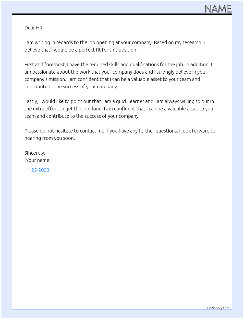 Job At Company Cover Letter