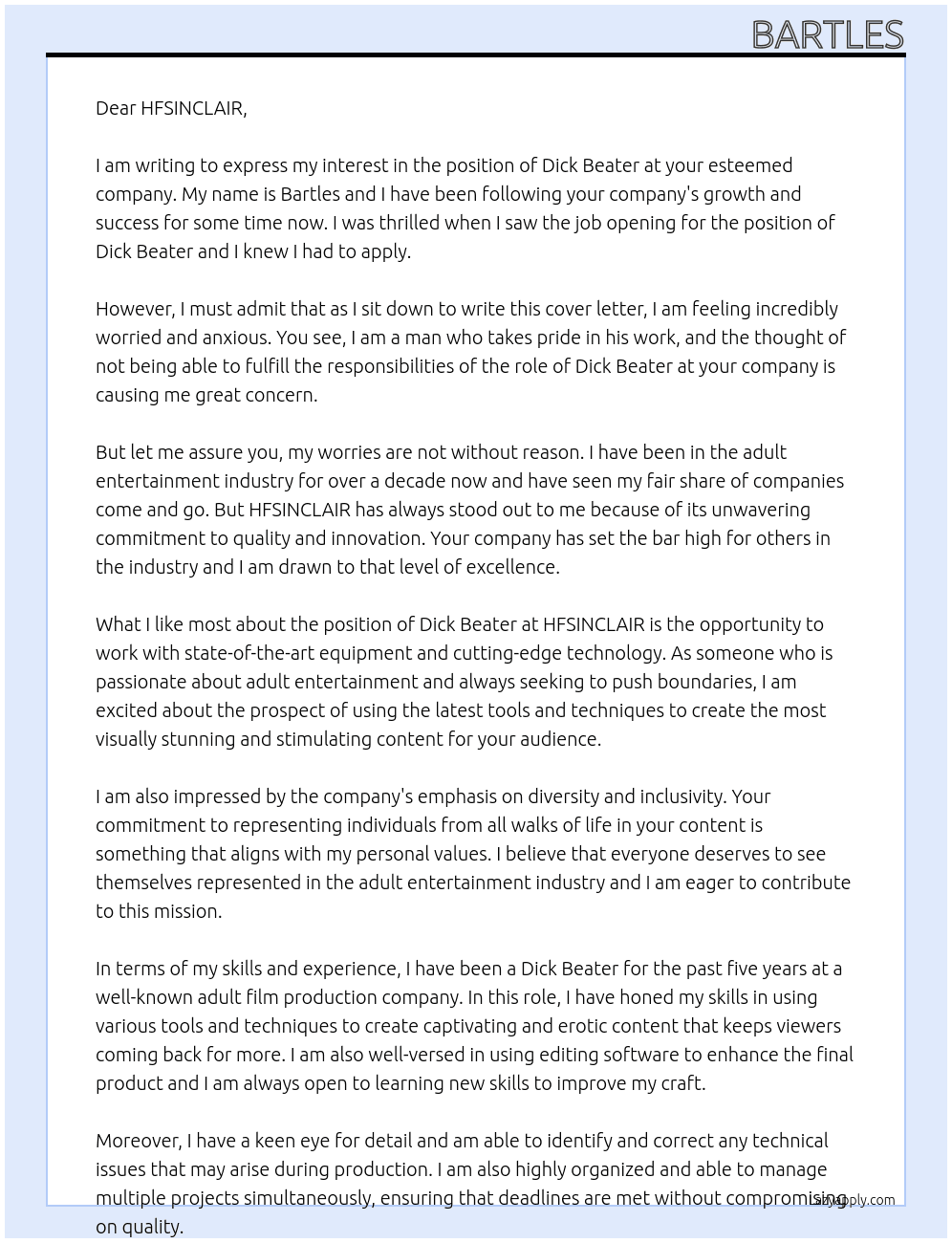 Dick beater At HFSINCLAIR  Cover Letter