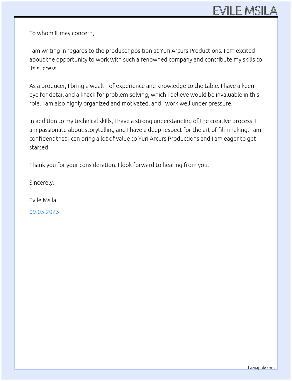 producer At Yuri Arcurs Productions Cover Letter