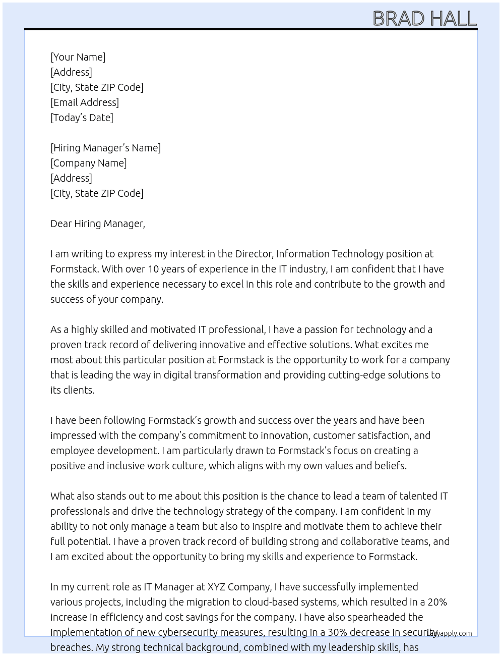 Director, Information Technology At Formstack Cover Letter