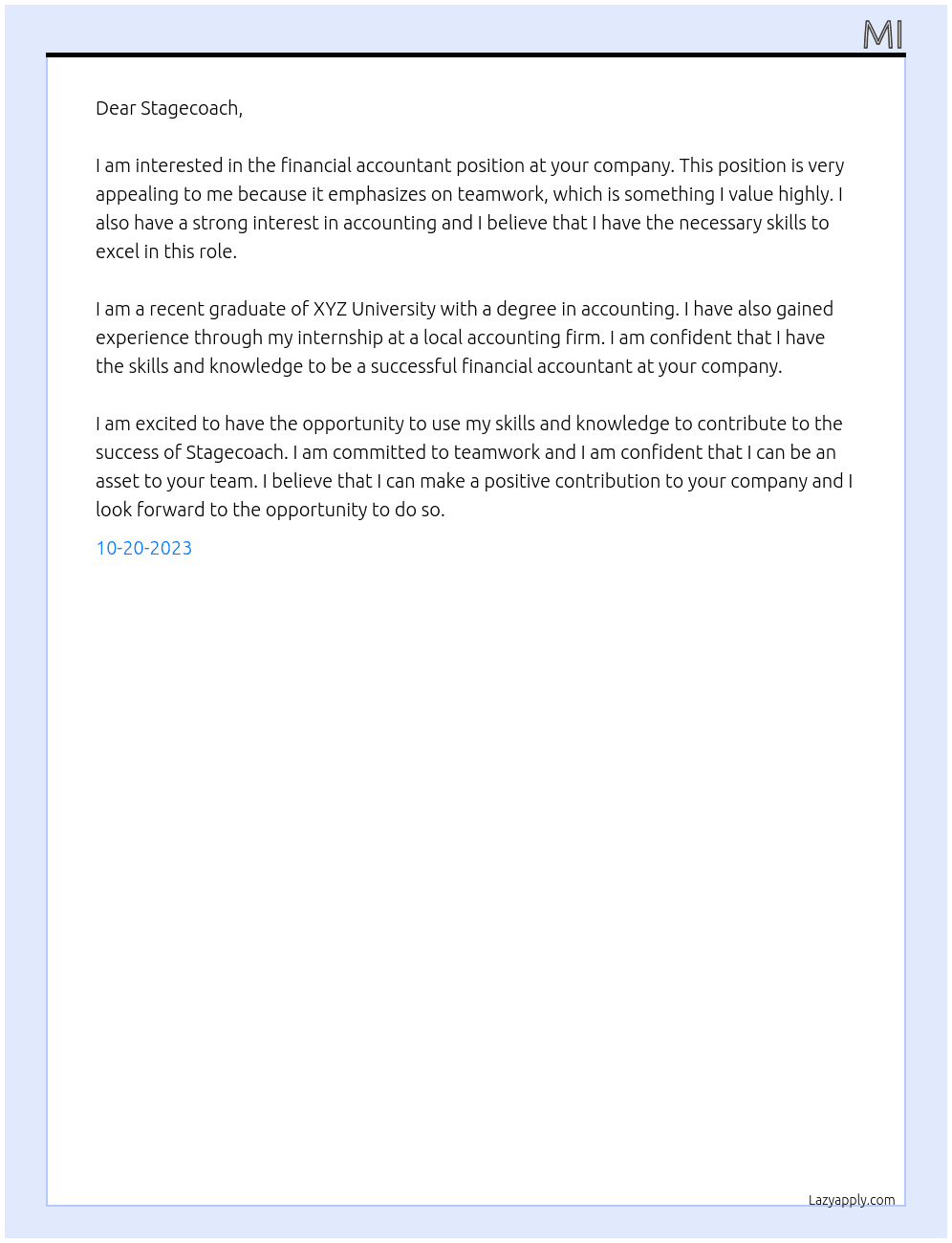 Financial Accountant At Stagecoach Cover Letter