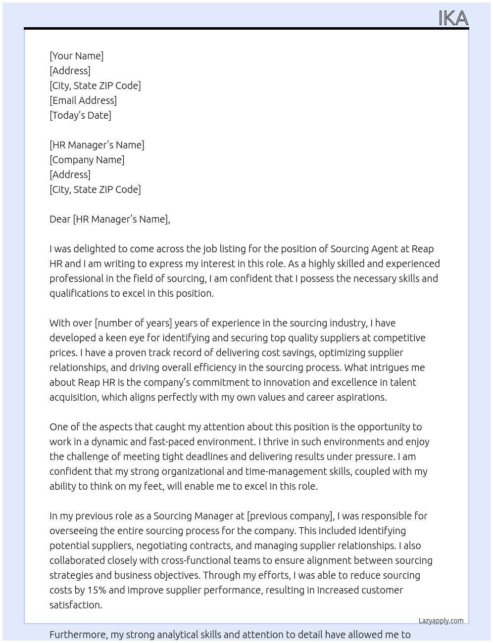 Sourcing agent At Reap HR Cover Letter