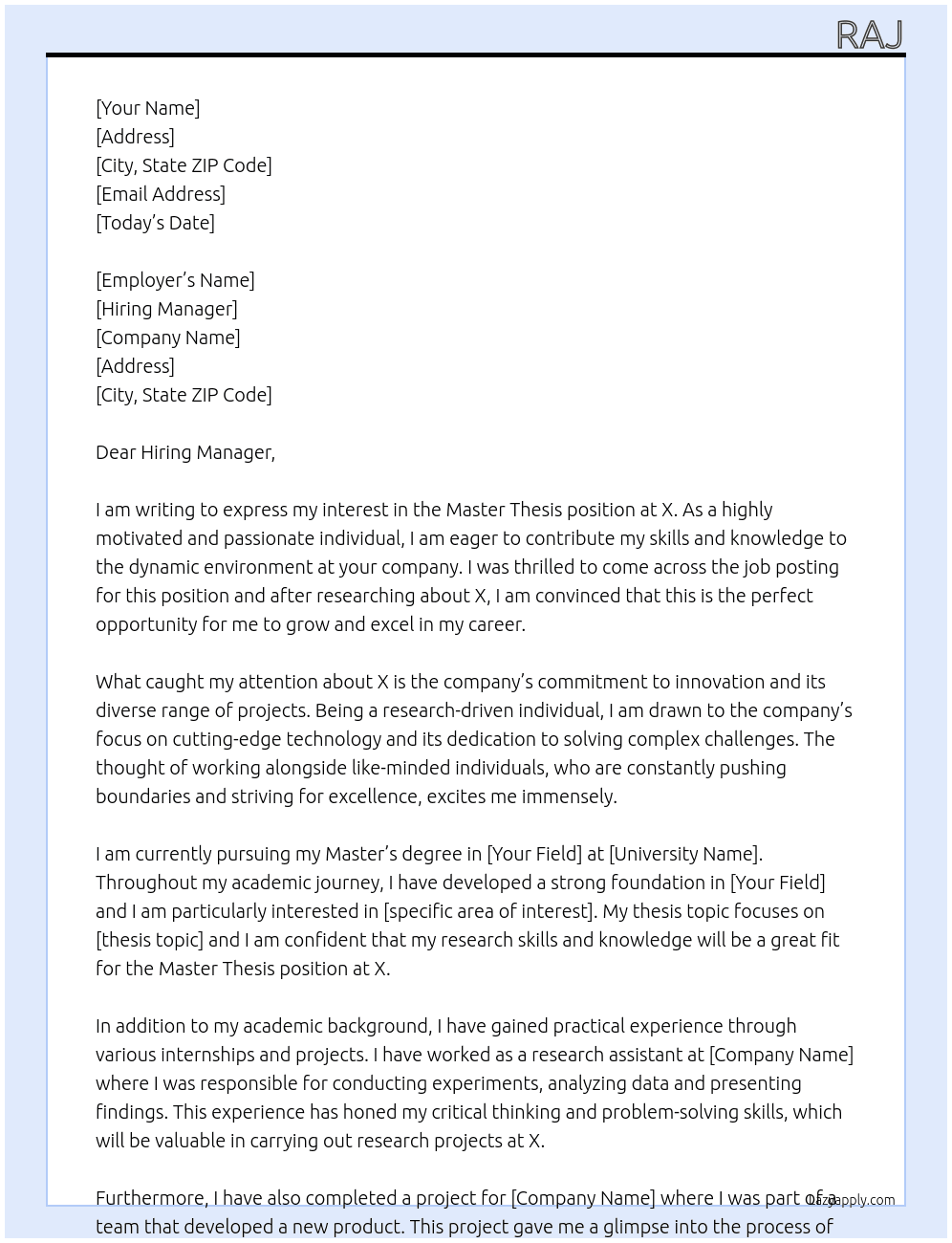Master Thesis At X Cover Letter