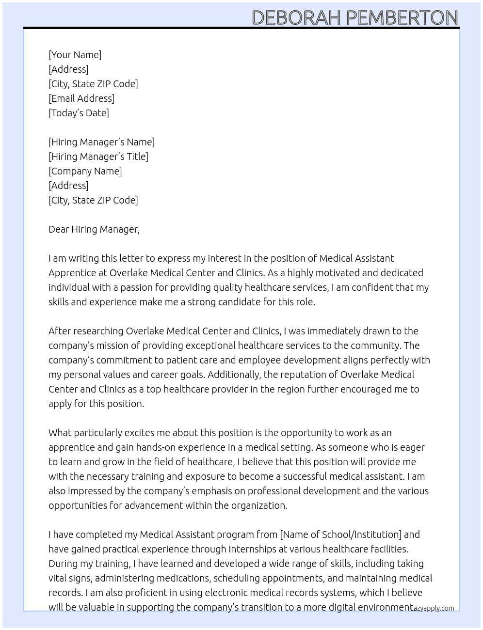 Medical Assistant Apprentice At Overlake Medical Center and Clincs Cover Letter
