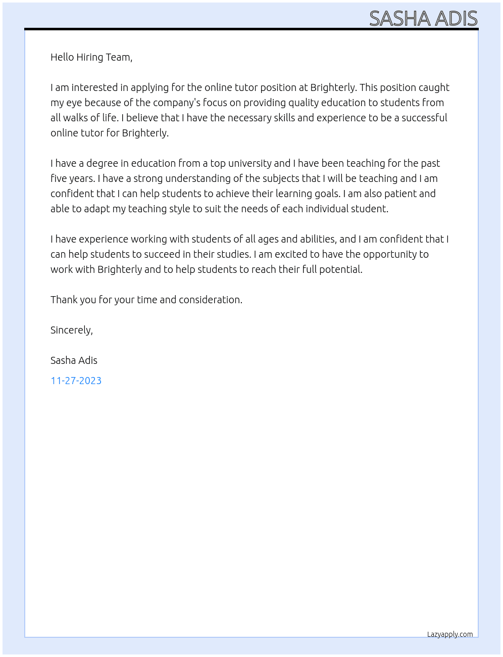 online tutor At Brighterly Cover Letter