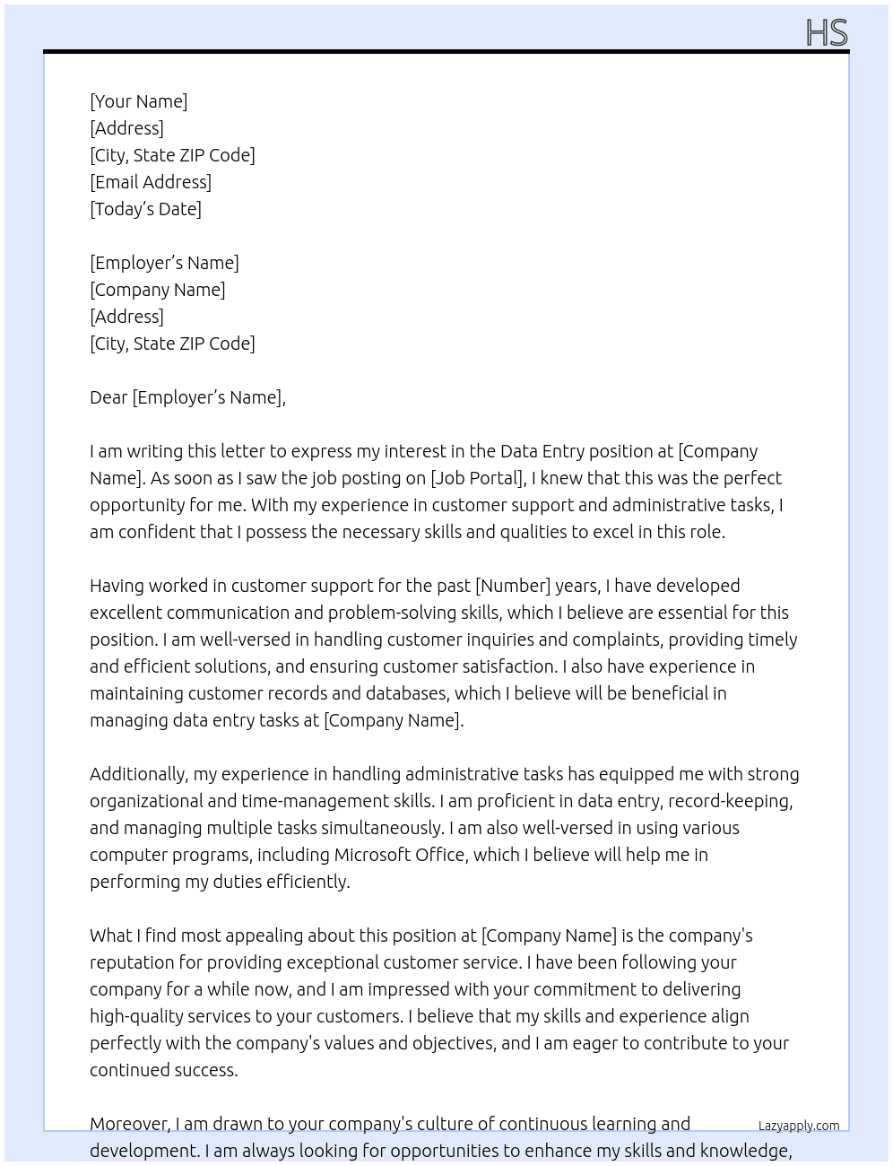 Data Entry At ha Cover Letter