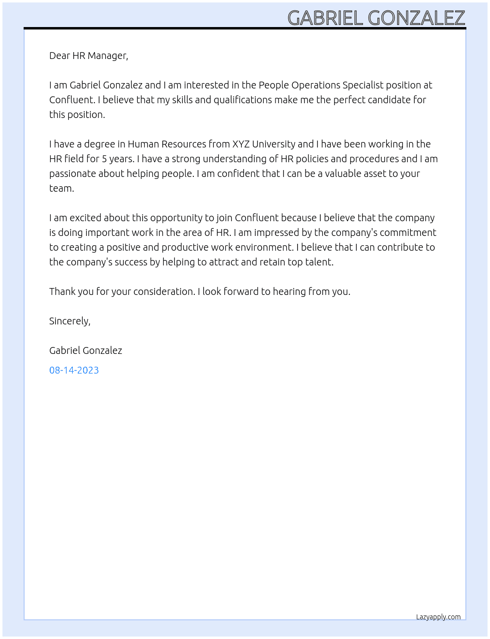 People Operations Specialist At Confluent Cover Letter
