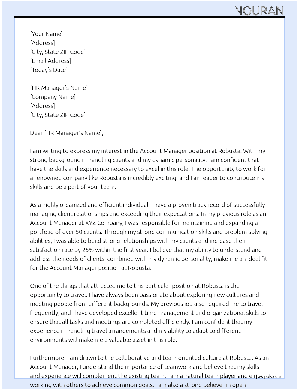 Account manager At Robusta Cover Letter