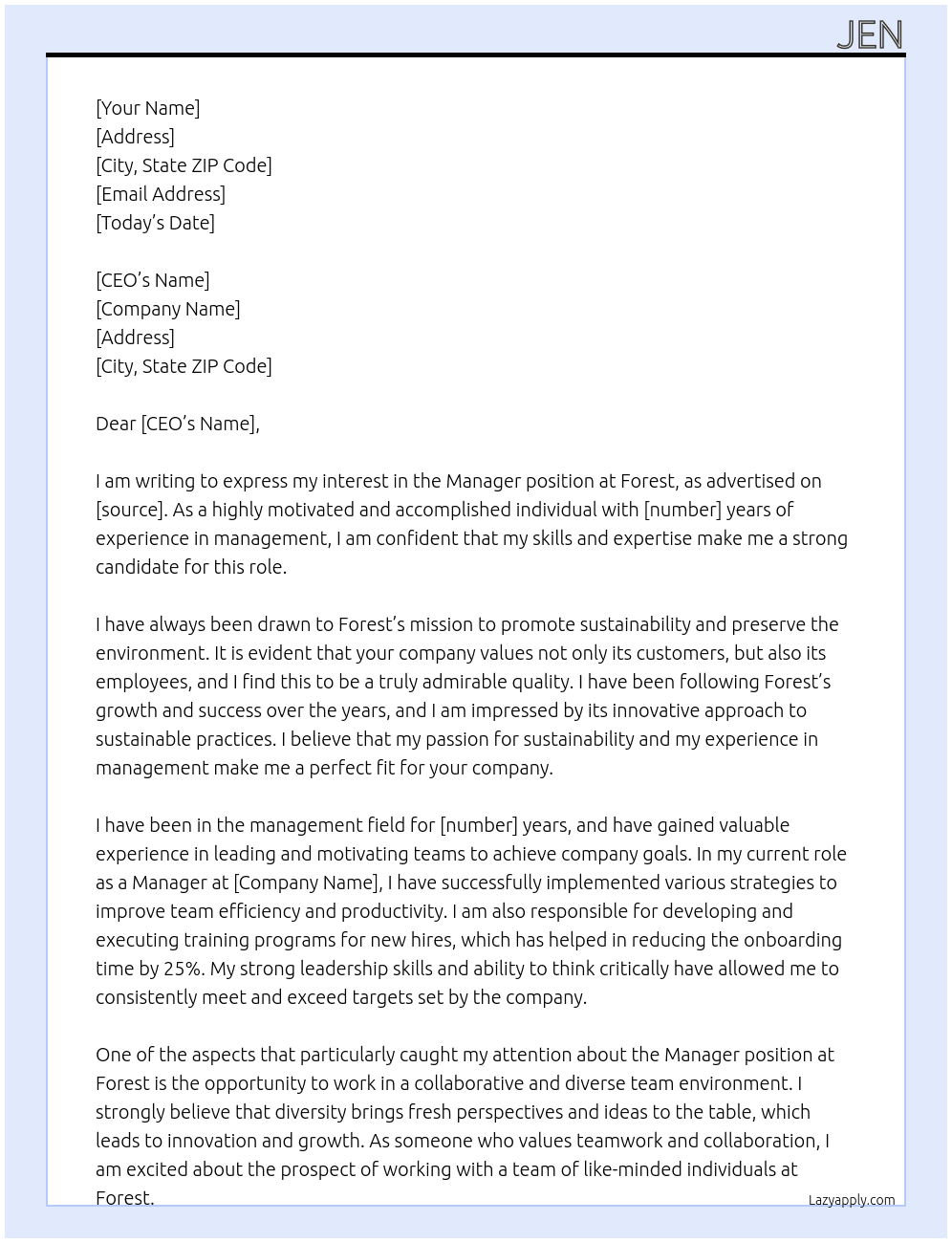 manager At forest Cover Letter