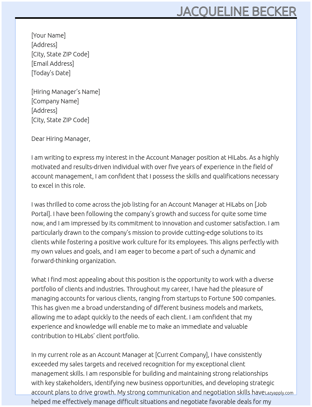 Account Manager At HiLabs Cover Letter