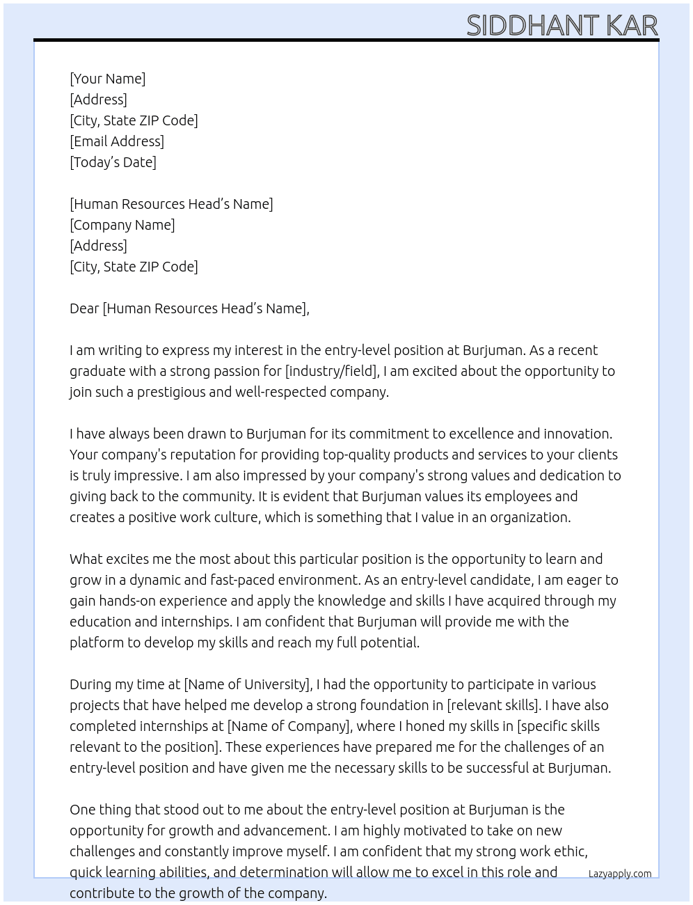 entry level  At burjuman Cover Letter