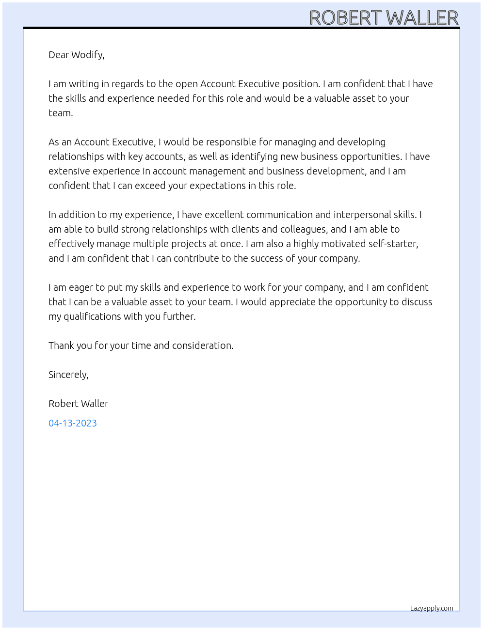 Account Executive At Wodify Cover Letter
