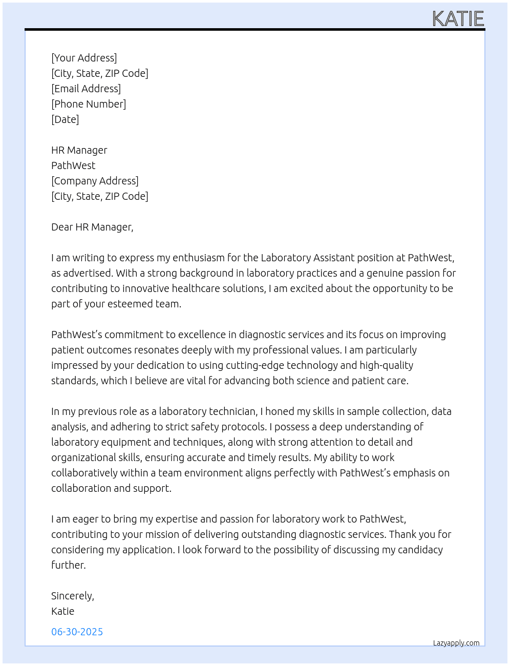 laboratory assistant At PathWest Cover Letter