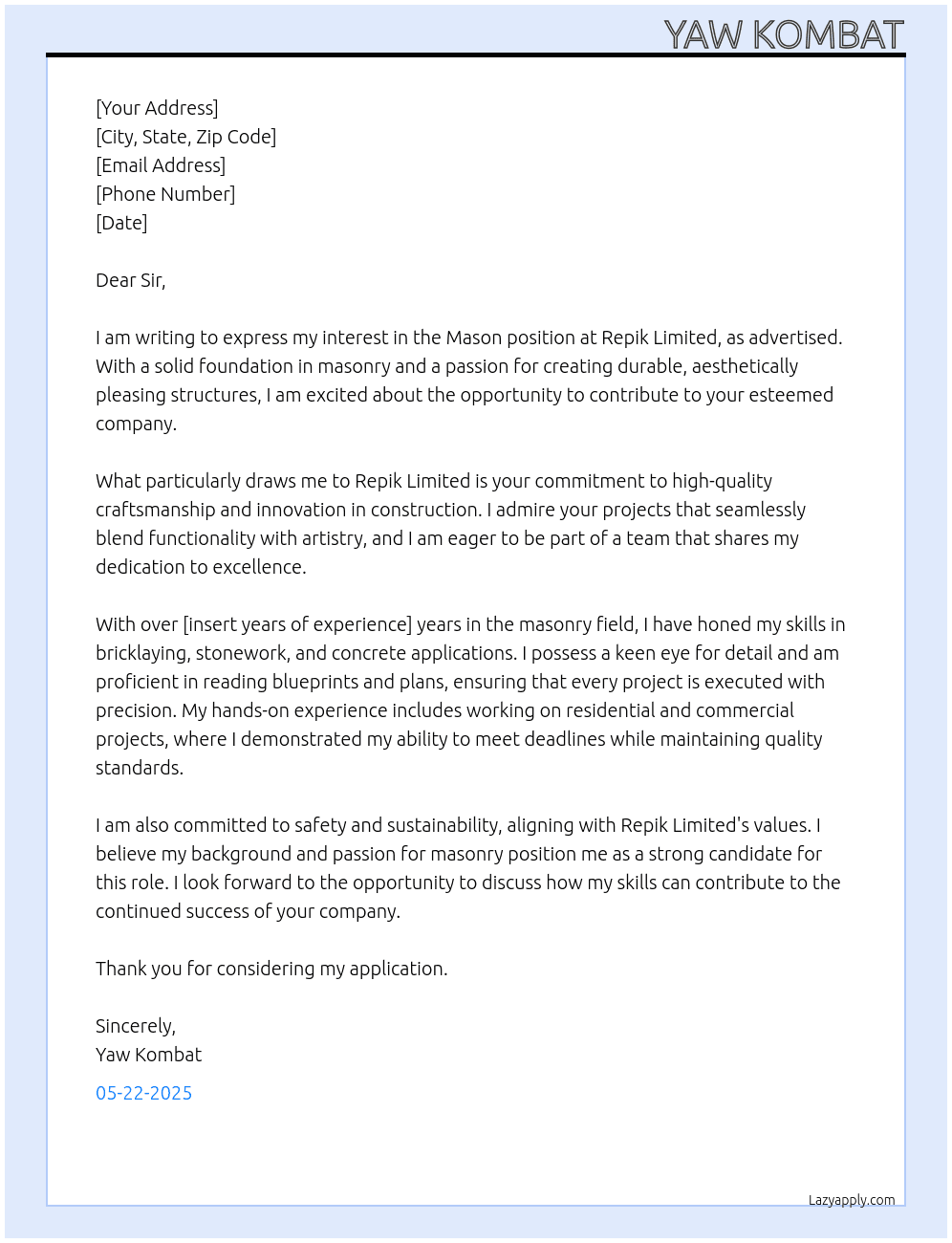 Mason At Repik Limited  Cover Letter